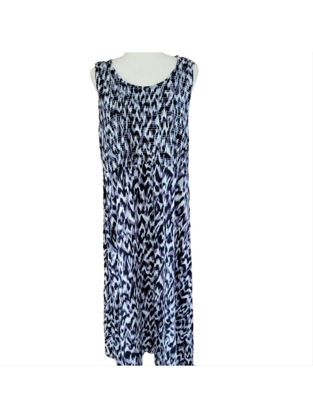 Calvin Klein Chevron-Pattern Sleeveless Navy/White Midi Dress Size 1X EUC